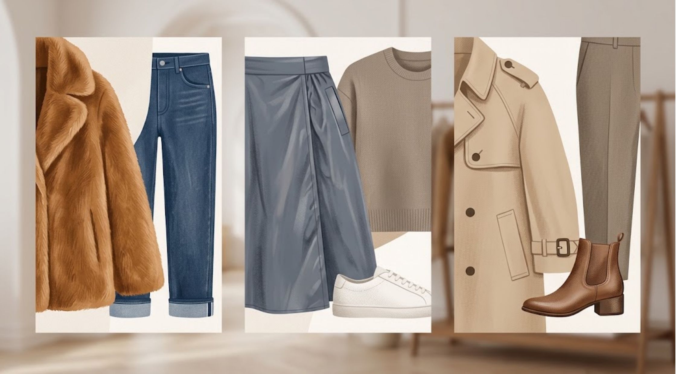 How to Style a Zara Fur Jacket, Nylon Midi Skirt, and Trench Coat