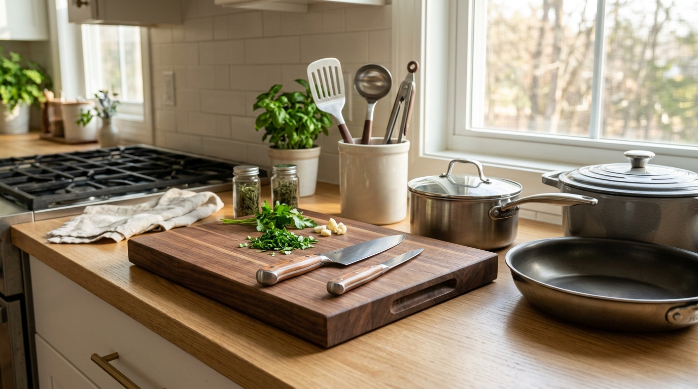 Essential kitchen knives, premium cookware, and cooking utensils for everyday meal preparation